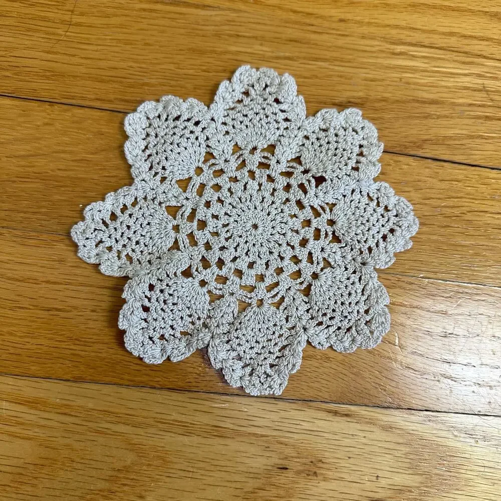 Hand Crochet Vintage Doily Coaster Oatmeal Cream Beige Ecru Color About 5.5
